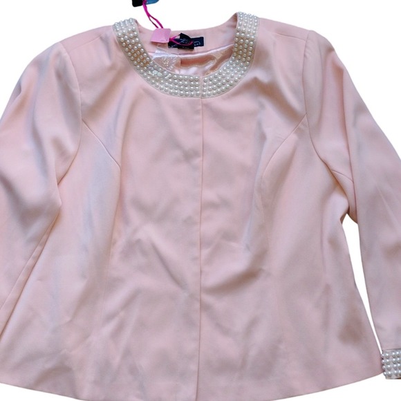 Midnight Velvet Women's Blazer 20W Pink Pearl Embellished Jacket - Picture 4 of 7